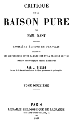 Couverture de Kant - Critique de la raison pure (tome II) - Gallica